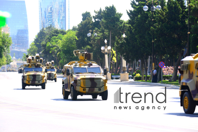 Military parade on occasion of centenary of Azerbaijani Army.