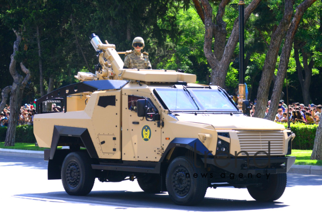 Military parade on occasion of centenary of Azerbaijani Army.