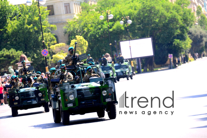 Military parade on occasion of centenary of Azerbaijani Army.