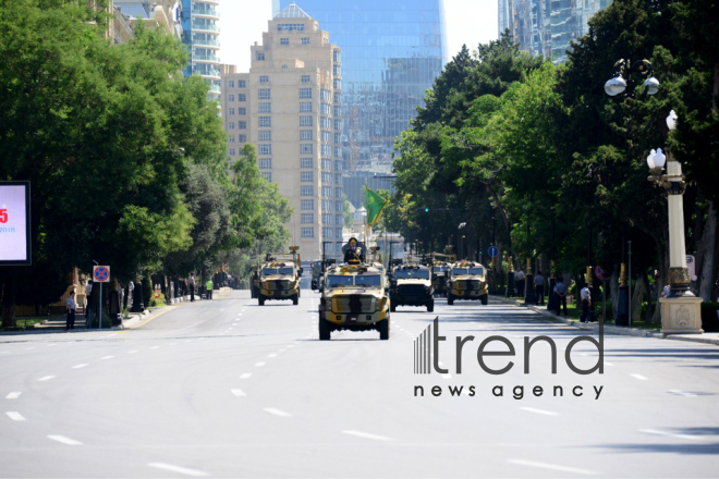 Military parade on occasion of centenary of Azerbaijani Army.