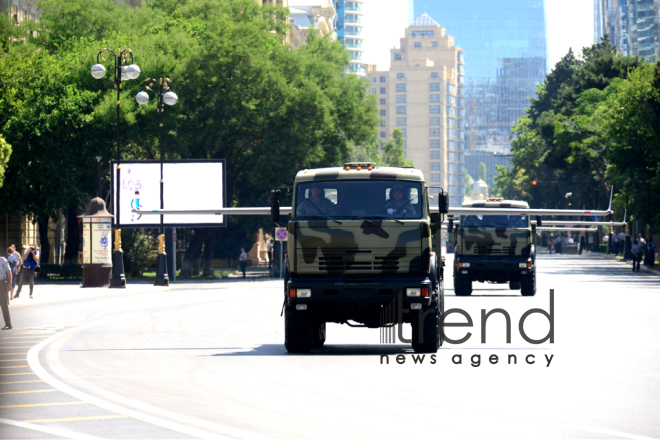 Military parade on occasion of centenary of Azerbaijani Army.