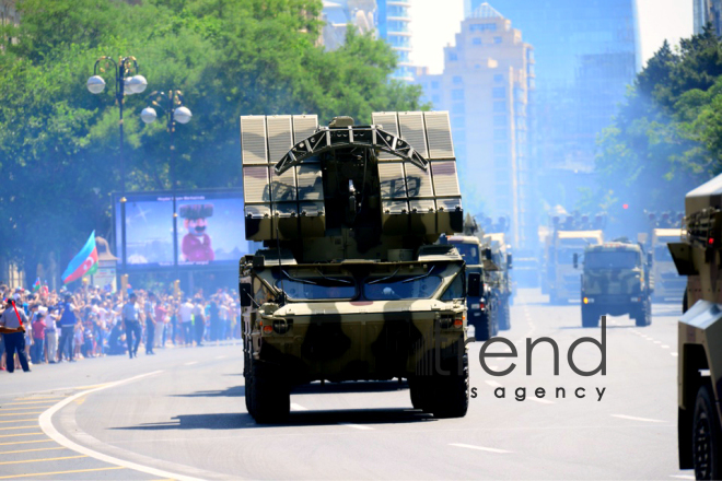 Military parade on occasion of centenary of Azerbaijani Army.