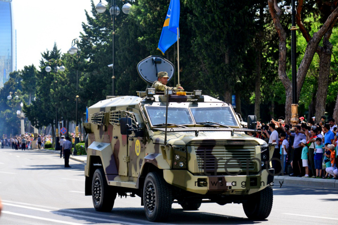 Military parade on occasion of centenary of Azerbaijani Army.