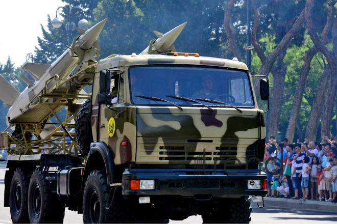 Military parade on occasion of centenary of Azerbaijani Army.