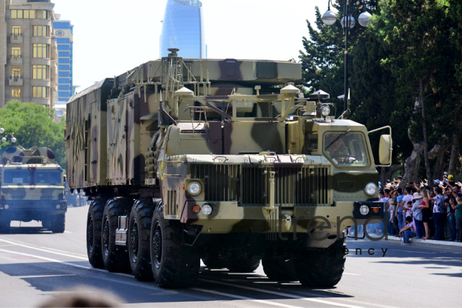 Military parade on occasion of centenary of Azerbaijani Army.