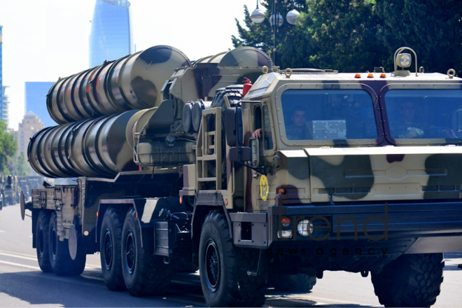 Military parade on occasion of centenary of Azerbaijani Army.