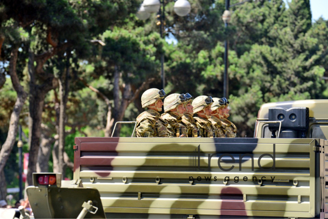 Military parade on occasion of centenary of Azerbaijani Army.