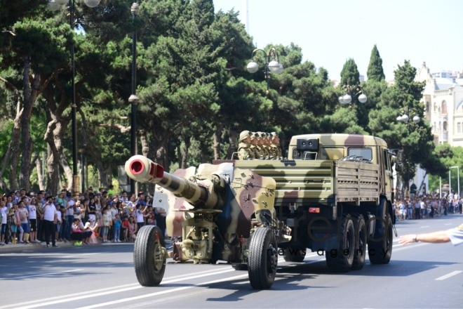 Military parade on occasion of centenary of Azerbaijani Army.