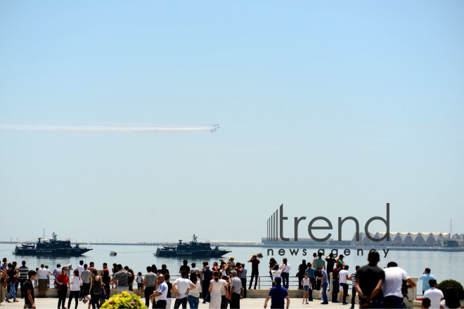 Turkish fighters over the Baku bay. Azerbaijan, Baku, June 26 , 2018
