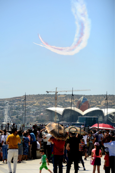 Turkish fighters over the Baku bay. Azerbaijan, Baku, June 26 , 2018
