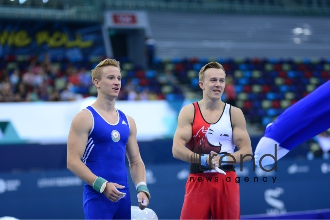 В Баку стартовал соревнования Первенства Азербайджана и Чемпионата Баку по спортивной гимнастике. Азербайджан, Баку, 29  июня, 2018
