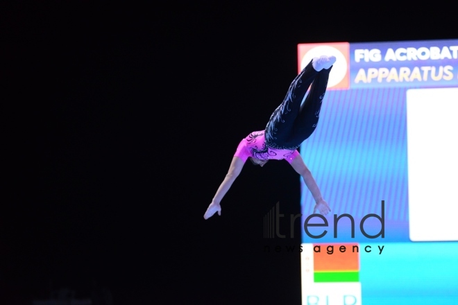 Finals of FIG Acrobatic Gymnastics World Cup kick off in Baku. Azerbaijan Baku 18 november 2018 
