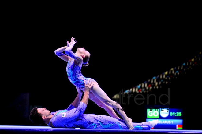 Finals of FIG Acrobatic Gymnastics World Cup kick off in Baku. Azerbaijan Baku 18 november 2018 
