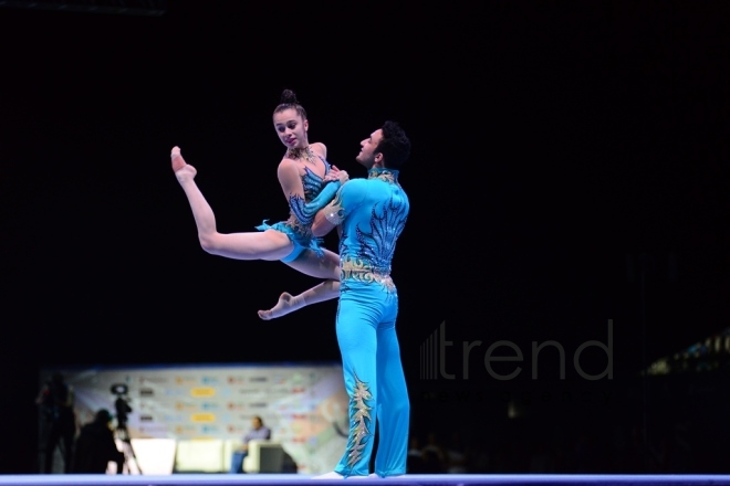 Finals of FIG Acrobatic Gymnastics World Cup kick off in Baku. Azerbaijan Baku 18 november 2018 
