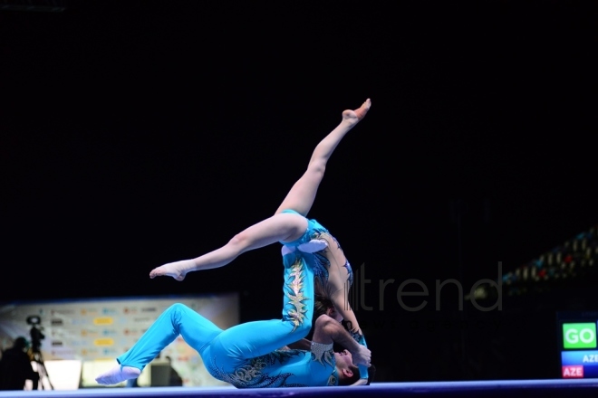 Finals of FIG Acrobatic Gymnastics World Cup kick off in Baku. Azerbaijan Baku 18 november 2018 
