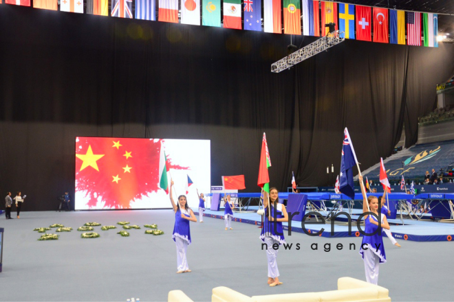 Trampoline and Tumbling World Cup opens at National Gymnastics Arena. Azerbaijan Baku 16 February 2019