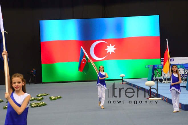 Trampoline and Tumbling World Cup opens at National Gymnastics Arena. Azerbaijan Baku 16 February 2019