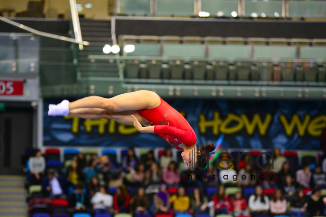 Milli Gimnastika Arenasında batut gimnastikası və tamblinq üzrə Dünya Kubokunun açılış mərasimi keçirilib .Azərbaycan Bakı 16  Fevral 2019