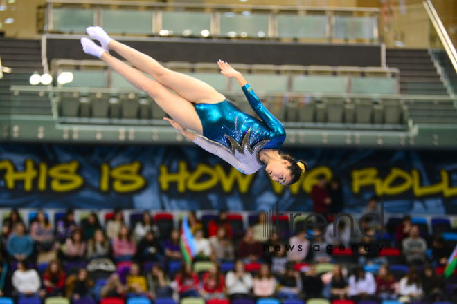 Milli Gimnastika Arenasında batut gimnastikası və tamblinq üzrə Dünya Kubokunun açılış mərasimi keçirilib .Azərbaycan Bakı 16  Fevral 2019