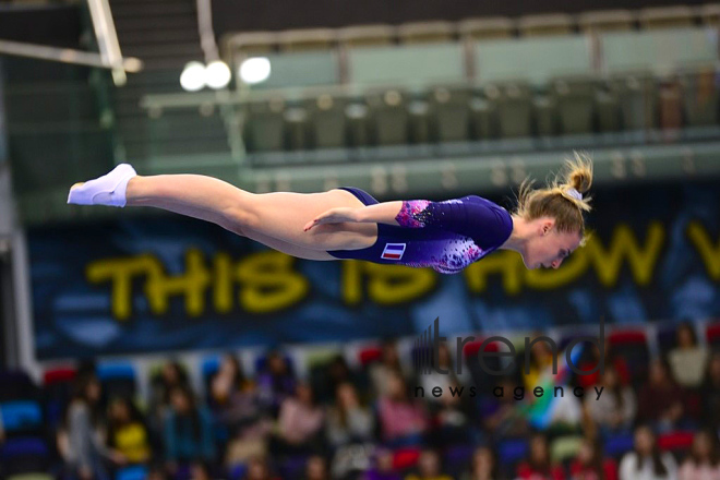 Milli Gimnastika Arenasında batut gimnastikası və tamblinq üzrə Dünya Kubokunun açılış mərasimi keçirilib .Azərbaycan Bakı 16  Fevral 2019