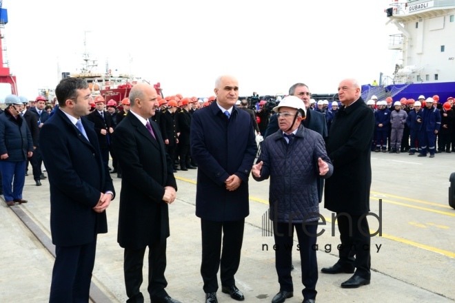 New oil tanker launched in Azerbaijan. Azerbaijan Baku 21 February 2019