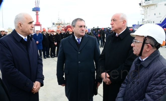 New oil tanker launched in Azerbaijan. Azerbaijan Baku 21 February 2019