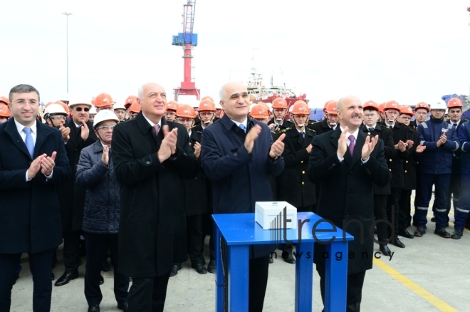 New oil tanker launched in Azerbaijan. Azerbaijan Baku 21 February 2019