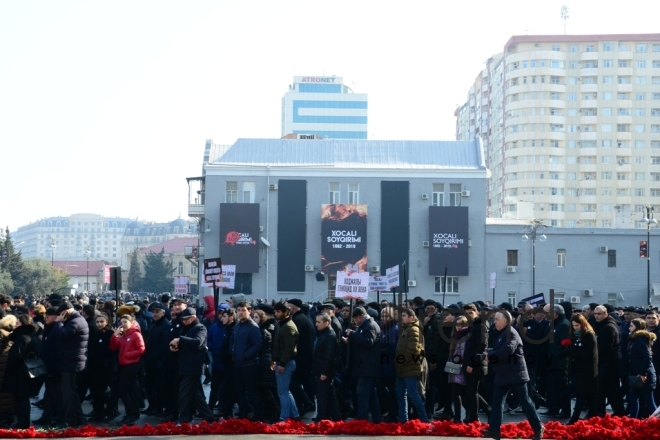 Azerbaijani public commemorates Khojaly genocide victims.Azerbaijan Baku 26 February 2019