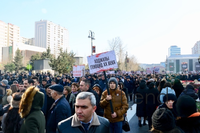 Azerbaijani public commemorates Khojaly genocide victims.Azerbaijan Baku 26 February 2019