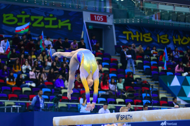 Milli Gimnastika Arenasında idman gimnastikası üzrə Dünya Kuboku çərçivəsində yarışlar davam edir. Azərbaycan Bakı 15 mart 2019