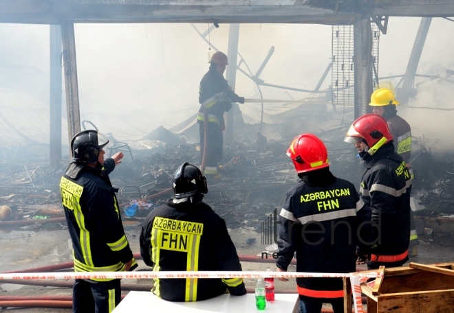 Trade center hit by fire in Baku . Azerbaijan Baku 26 match 2019
