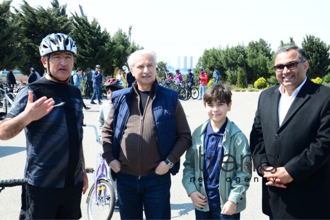 Baku holds bike ride under the motto Less cars, more life. Azerbaijan Baku 7 April 2019