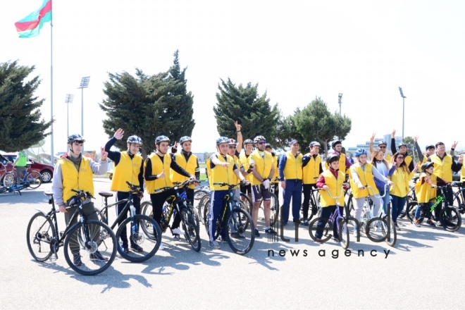 Baku holds bike ride under the motto Less cars, more life. Azerbaijan Baku 7 April 2019