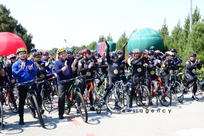 Baku holds bike ride under the motto Less cars, more life. Azerbaijan Baku 7 April 2019