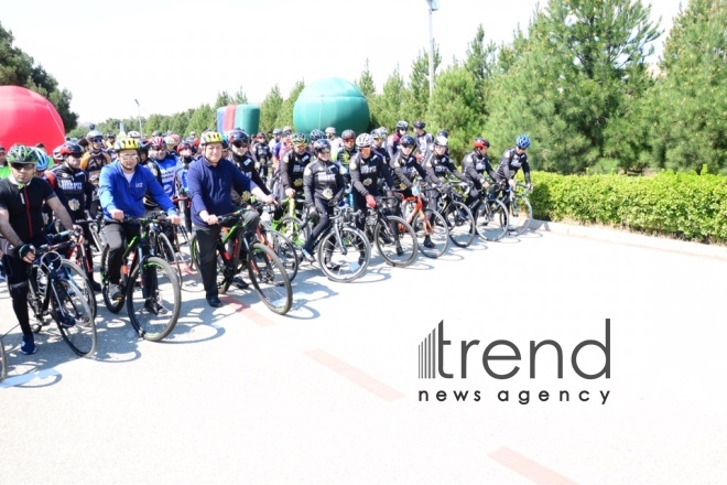 Baku holds bike ride under the motto Less cars, more life. Azerbaijan Baku 7 April 2019