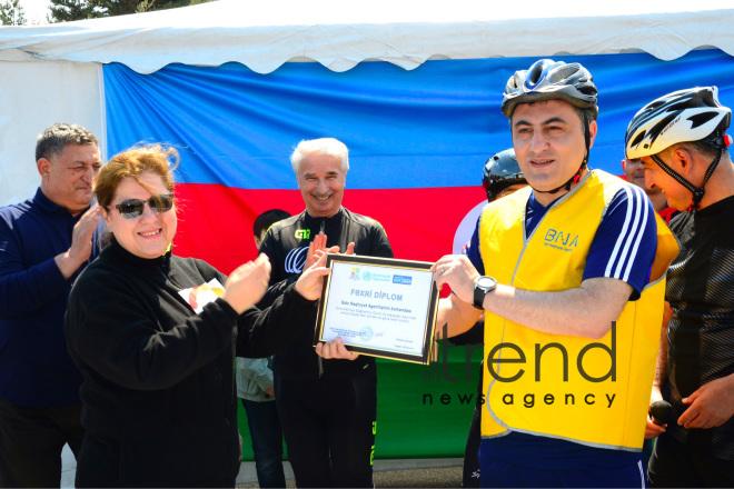 Baku holds bike ride under the motto Less cars, more life. Azerbaijan Baku 7 April 2019