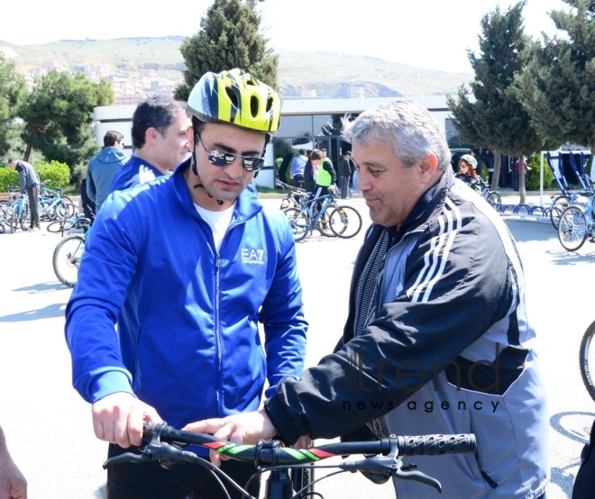 Baku holds bike ride under the motto Less cars, more life. Azerbaijan Baku 7 April 2019