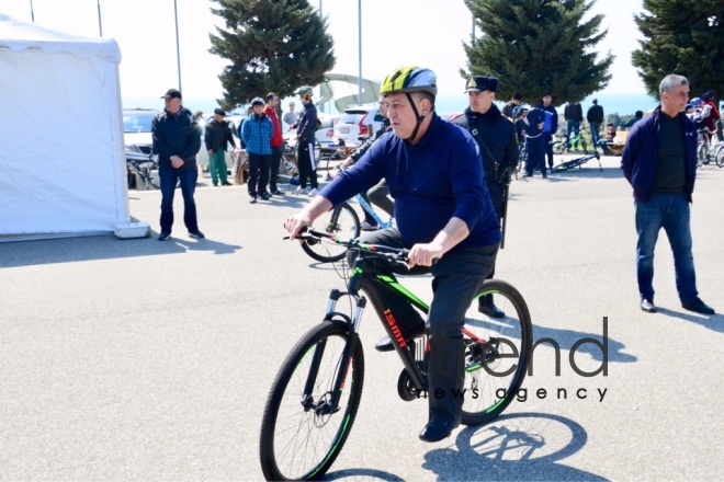 Baku holds bike ride under the motto Less cars, more life. Azerbaijan Baku 7 April 2019