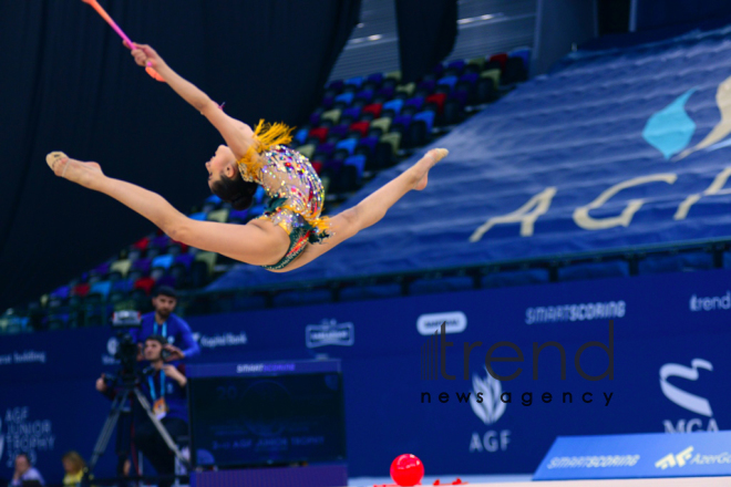 Bakıda bədii gimnastika üzrə II AGF Junior Trophy beynəlxalq turnirinin ikinci günü start götürüb.Azərbaycan Bakı 21 aprel 2019