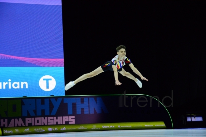 Finals of 11th European Aerobic Gymnastics Championships kicks off in Baku. Azerbaijan, Baku, may 26 2019
