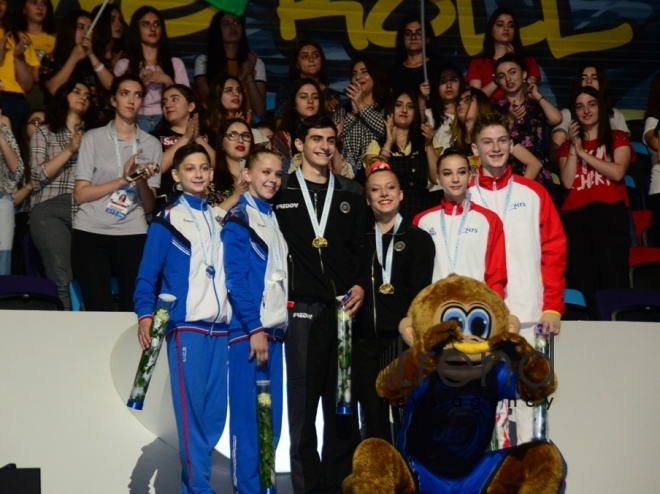 Finals of 11th European Aerobic Gymnastics Championships kicks off in Baku. Azerbaijan, Baku, may 26 2019
