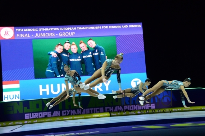 Finals of 11th European Aerobic Gymnastics Championships kicks off in Baku. Azerbaijan, Baku, may 26 2019
