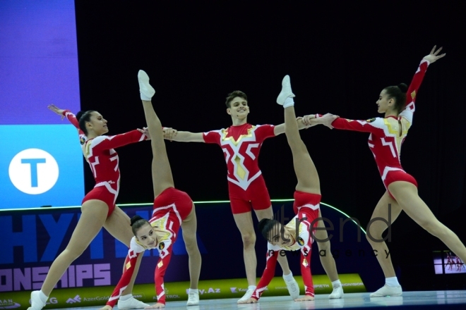 Finals of 11th European Aerobic Gymnastics Championships kicks off in Baku. Azerbaijan, Baku, may 26 2019
