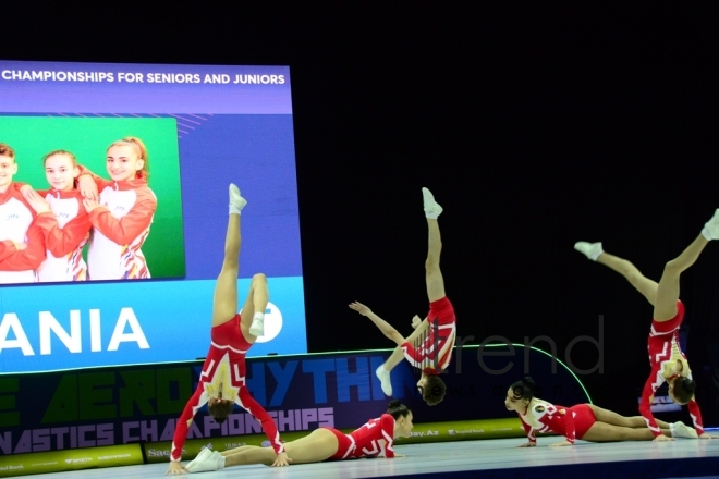 Finals of 11th European Aerobic Gymnastics Championships kicks off in Baku. Azerbaijan, Baku, may 26 2019
