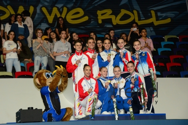 Finals of 11th European Aerobic Gymnastics Championships kicks off in Baku. Azerbaijan, Baku, may 26 2019
