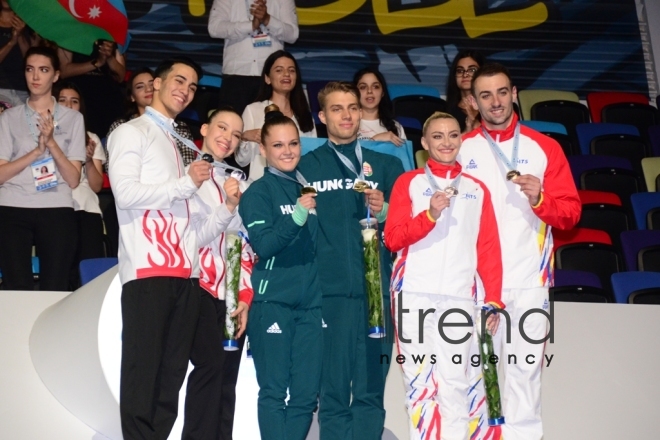 Finals of 11th European Aerobic Gymnastics Championships kicks off in Baku. Azerbaijan, Baku, may 26 2019
