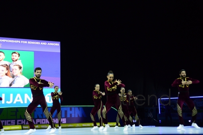 Finals of 11th European Aerobic Gymnastics Championships kicks off in Baku. Azerbaijan, Baku, may 26 2019
