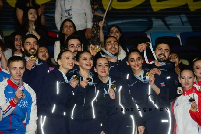 Finals of 11th European Aerobic Gymnastics Championships kicks off in Baku. Azerbaijan, Baku, may 26 2019
