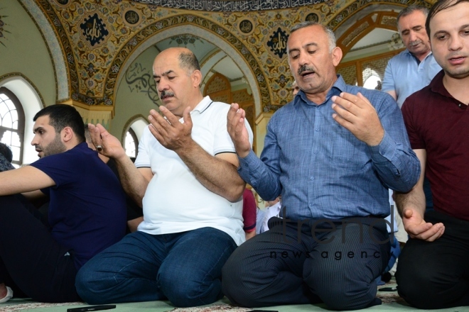 Eid prayer performed in all mosques in Azerbaijan on occasion of Ramadan holiday. Azerbaijan, Baku, June 5, 2019