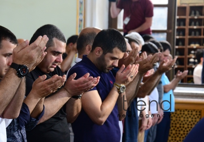 Eid prayer performed in all mosques in Azerbaijan on occasion of Ramadan holiday. Azerbaijan, Baku, June 5, 2019